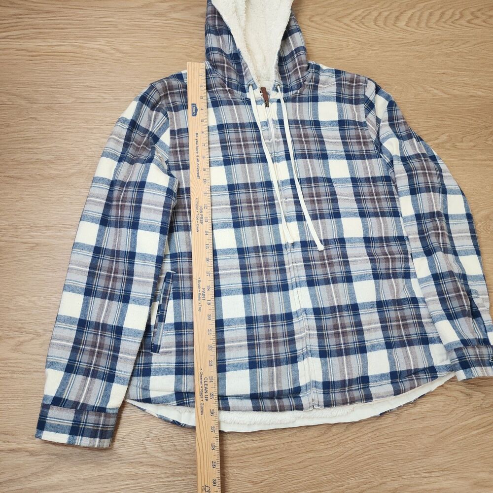 LL Bean Sherpa Lined Flannel Shirt Womens XL Blue Plaid Cozy Warm Jacket Hooded - Picture 7 of 12
